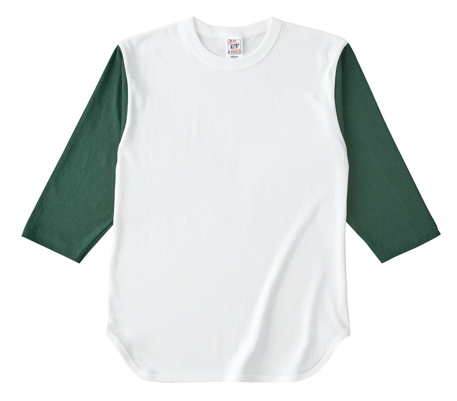オープンエンド 3/4スリーブ ベースボールTシャツ | ビッグサイズ | 1枚 | OE1230 | ナチュラル×フォレストグリーン